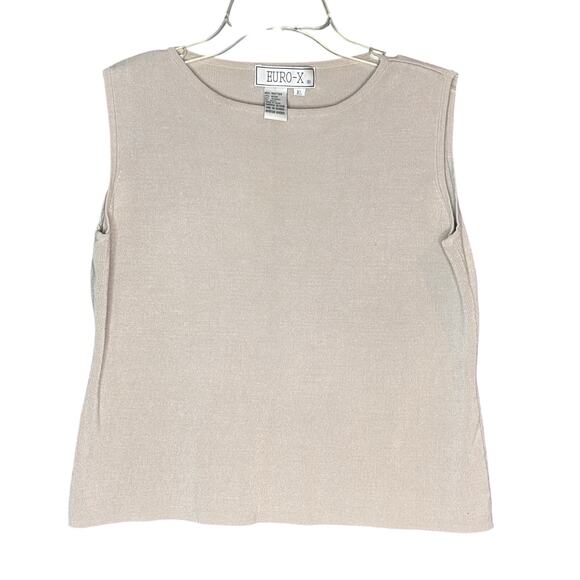 Vintage Euro-X sz XL Silk Blend Silver Sleeveless Sweater Blouse Top Stretch - Picture 1 of 5
